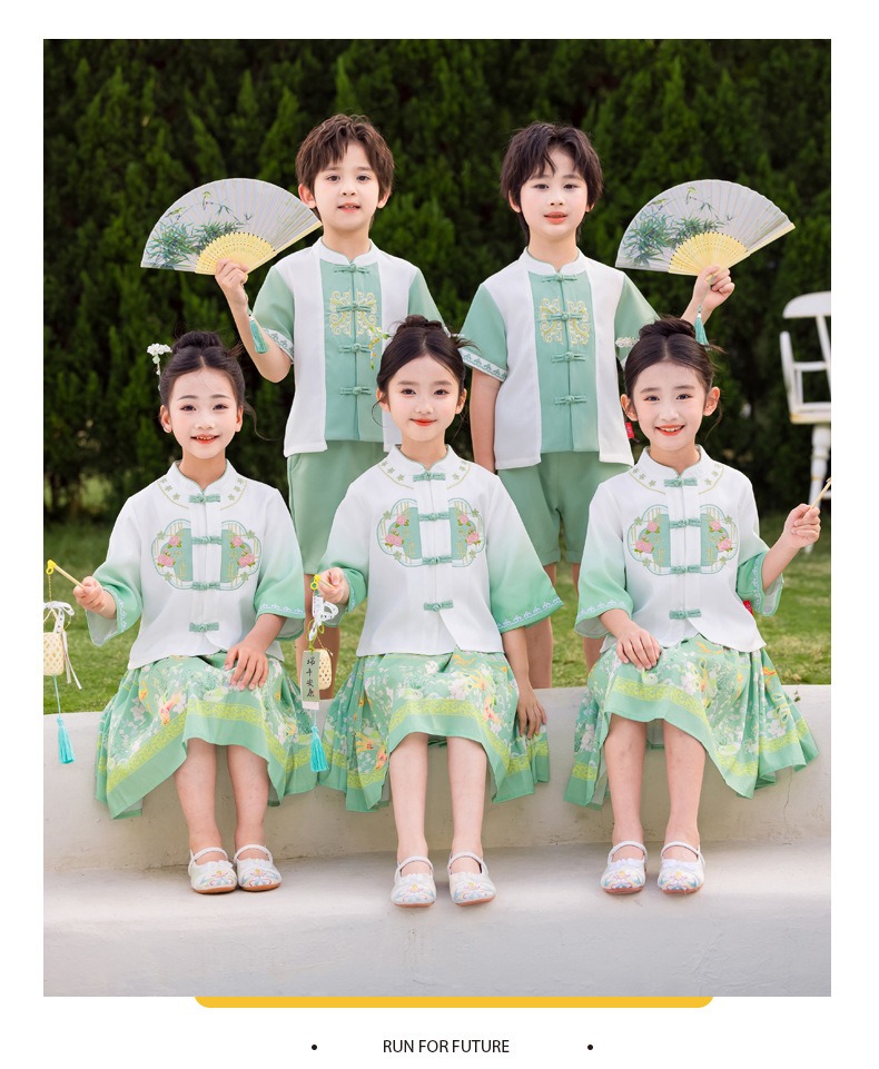 China Hanfu for Student Team Uniform Customize Logo Chinese Style Boy Girl’s Hanfu Short Sleeve Prince & Princess