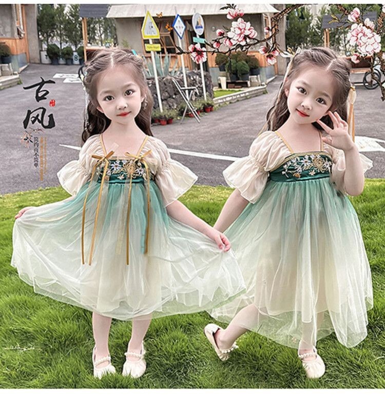 Elegant Short Sleeve Girls Ancient Chinese Traditional Hanfu Stage Performance Tang Suit  Kids’ Hanfu Traditional Chinese Garments ﻿