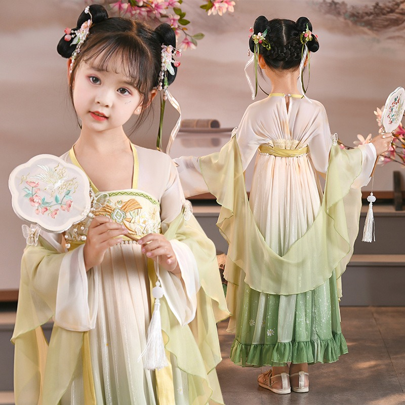 Girls’ Hanfu Costume Summer Fairy Children’s Ancient New Chinoiserie Dress Chinese Style Dress Kids’ Hanfu Traditional Chinese Garments