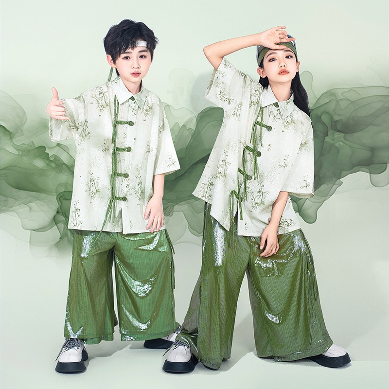 Boy and Girl Hip Hop Design Hanfu for Children Pigeon Pair Kids’ Hanfu Customize Logo or Print Personal Name