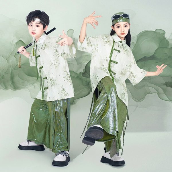Boy and Girl Hip Hop Design Hanfu for Children Pigeon Pair Kids' Hanfu Customize Logo or Print Personal Name - Image 5
