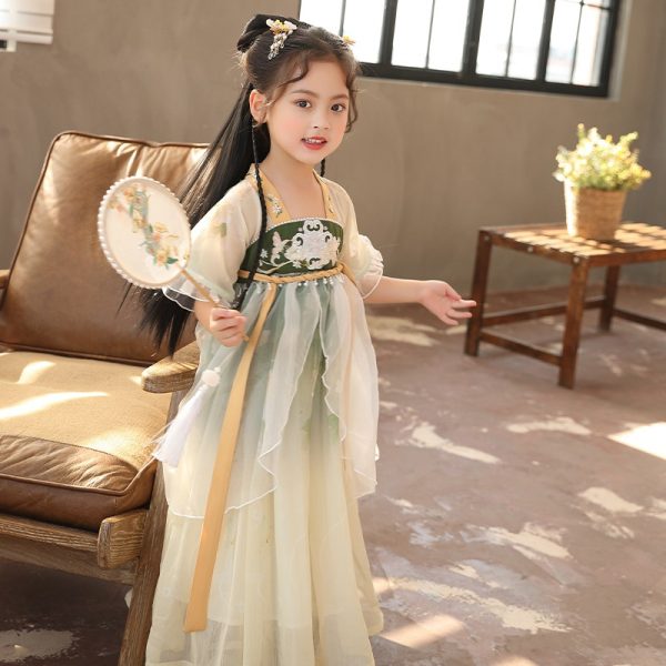 Fhattire Kids' Hanfu Girl's Pink Hanfu Chinese-style Small Dress Retro Embroidered Flowing Long Dress Spring - Image 6