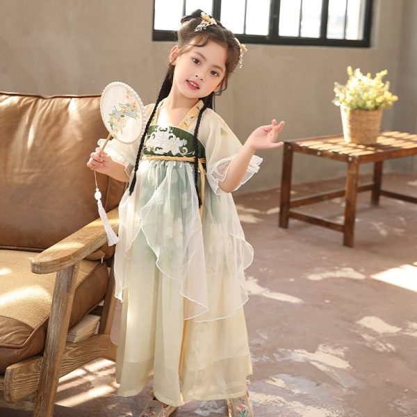 Fhattire Kids' Hanfu Girl's Pink Hanfu Chinese-style Small Dress Retro Embroidered Flowing Long Dress Spring - Image 2