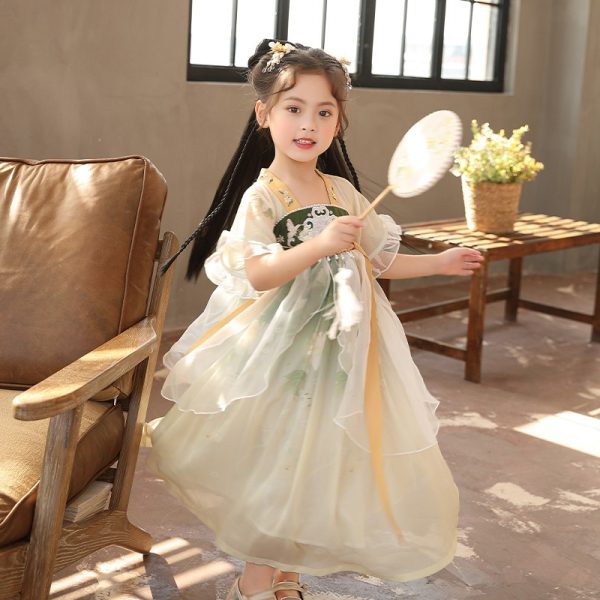 Fhattire Kids' Hanfu Girl's Pink Hanfu Chinese-style Small Dress Retro Embroidered Flowing Long Dress Spring - Image 5