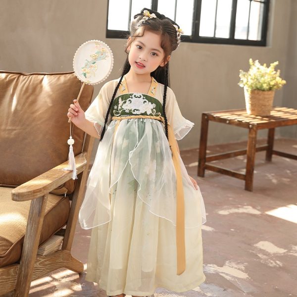 Fhattire Kids' Hanfu Girl's Pink Hanfu Chinese-style Small Dress Retro Embroidered Flowing Long Dress Spring - Image 4