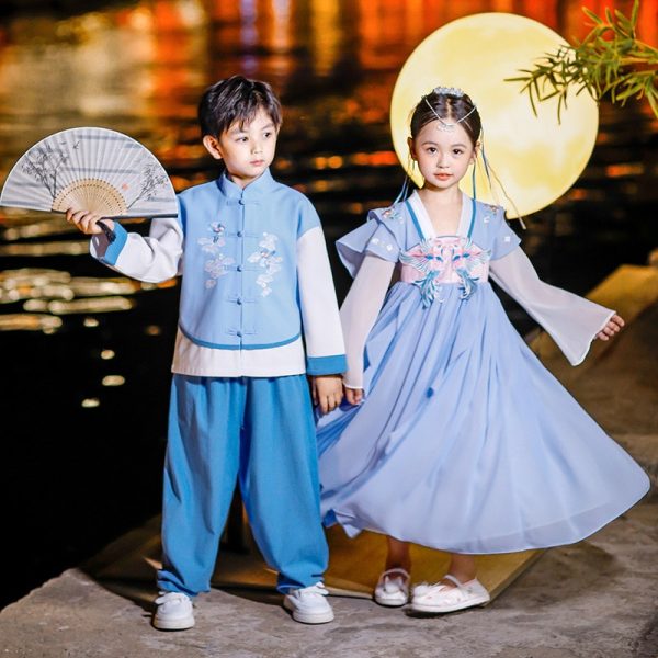 Pigeon Pair Kids' Hanfu from China A Traditional Design Boy and Girl Hanfu for Children Retro Embroidered Long Dress Spring - Image 2