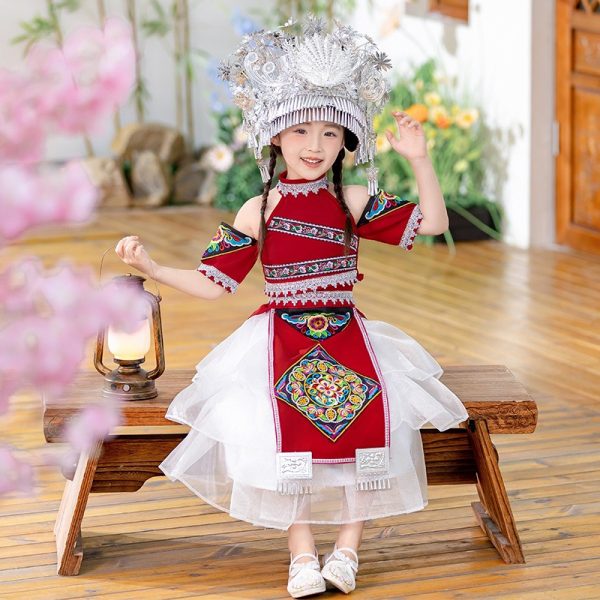 Traditional Ethnic Minorities Clothing Set Female Zhuang Zu Clothing Red deisgn the zhuang nationality dress - Image 2