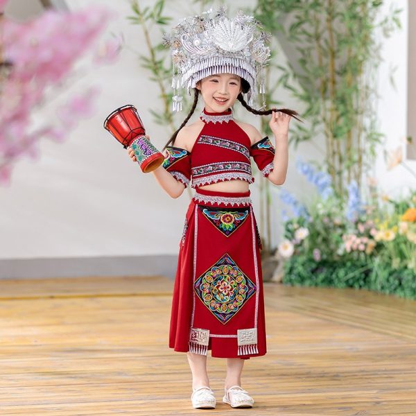 Traditional Ethnic Minorities Clothing Set Female Zhuang Zu Clothing Red deisgn the zhuang nationality dress - Image 5