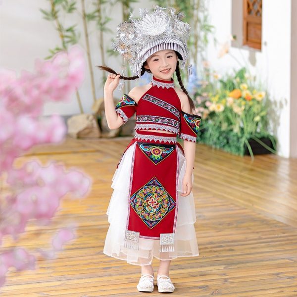 Traditional Ethnic Minorities Clothing Set Female Zhuang Zu Clothing Red deisgn the zhuang nationality dress - Image 6